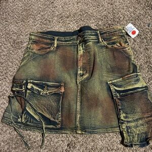 Multicolor Denim Skirt with Pockets